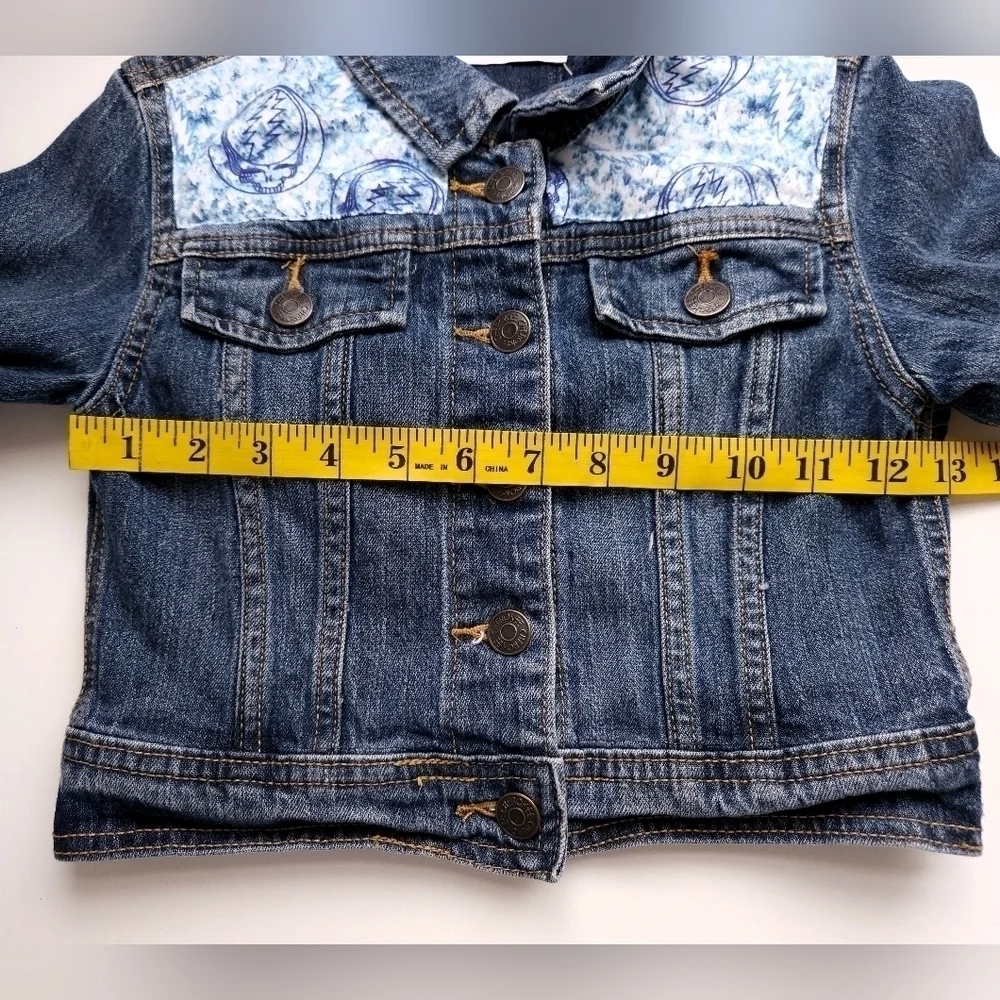 Handmade The Grateful Dead Denim Trucker Jacket in Blue and White Sz 6 NWT